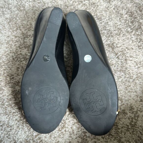 Tory Burch Black Leather Cap Toe Wedge Shoes 7.5 - Picture 8 of 9